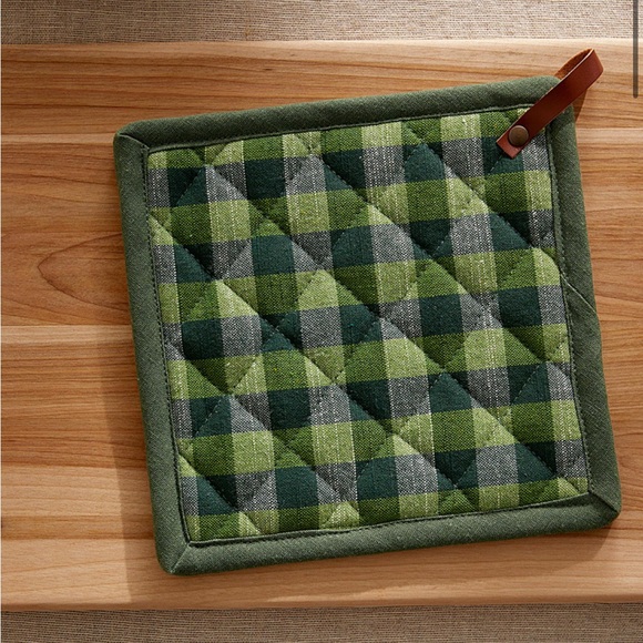 FWP Set of retro green gingham check plaid oven mitt and potholder - Picture 6 of 8